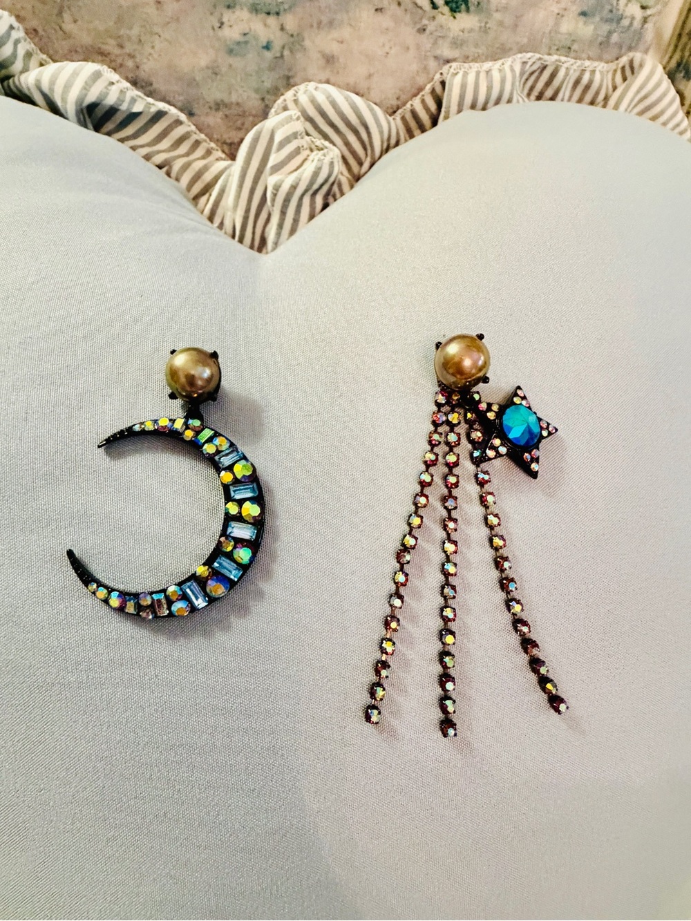 Betsey Johnson celestial Moon & Star Iridescent Crystal Dangle Earrings